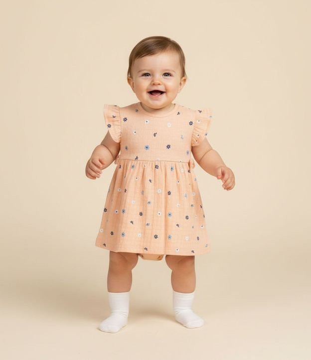 Vestido Body Infantil con Estampa Floral y Texturizado - Talle 0 a 18 Meses 1