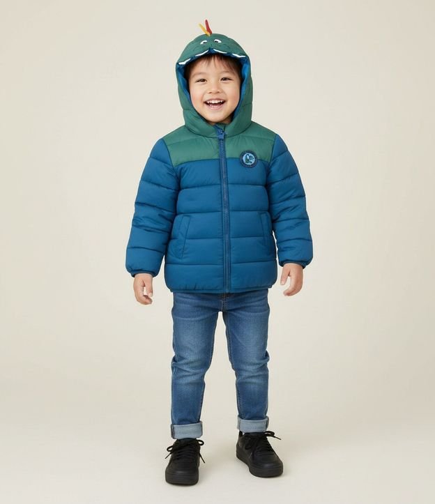 Campera Infantil Puffer con Capucha de Dinosaurio – Talle 1 a 6 años