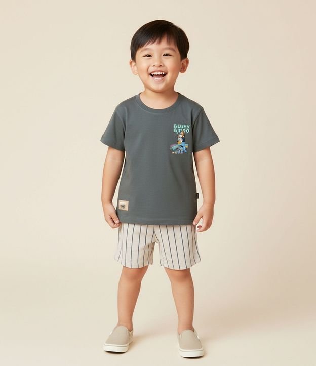 Conjunto Infantil Bluey con Remera y Bermuda Rayada - Talle 2 A 6 años