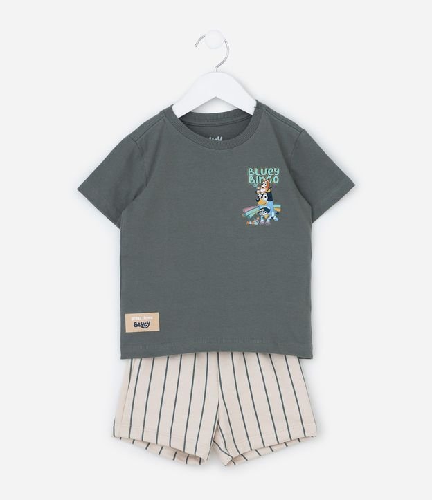 Conjunto Infantil Bluey con Remera y Bermuda Rayada - Talle 2 A 6 años