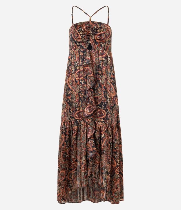 Vestido Largo Estampado con Breteles Finos y Escote Halter 2