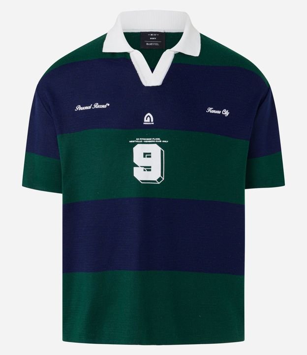 Camisa Boxy Sportcore en Punto con Cuello Inglés V y Estampa de Rayas 9