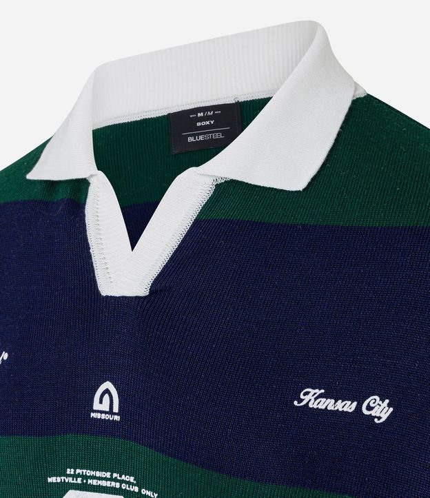 Camisa Boxy Sportcore en Punto con Cuello Inglés V y Estampa de Rayas 10