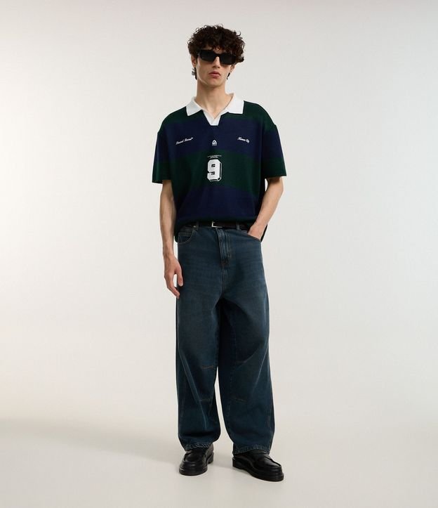 Camisa Boxy Sportcore en Punto con Cuello Inglés V y Estampa de Rayas 2