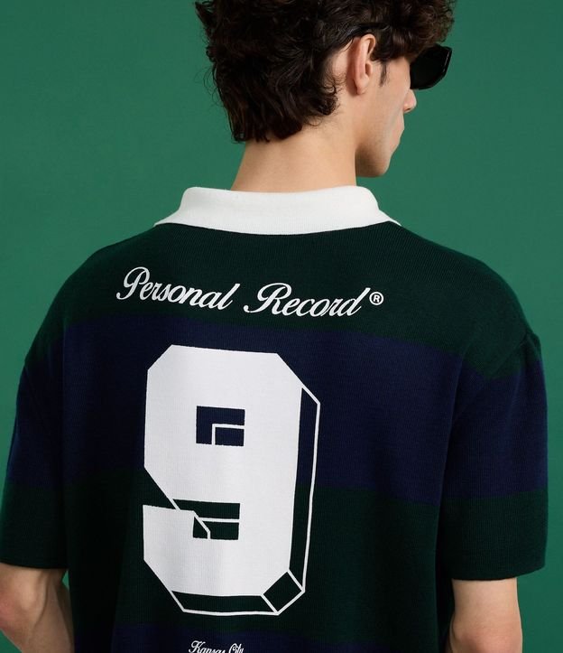 Camisa Boxy Sportcore en Punto con Cuello Inglés V y Estampa de Rayas 6