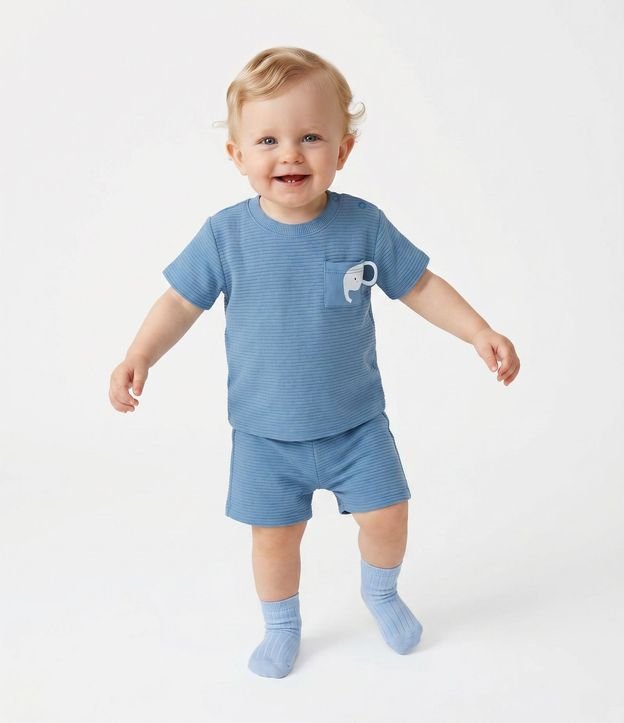 Conjunto Infantil con Elefante Interactivo y Bermuda con Cordón – Talle RN a 18 Meses