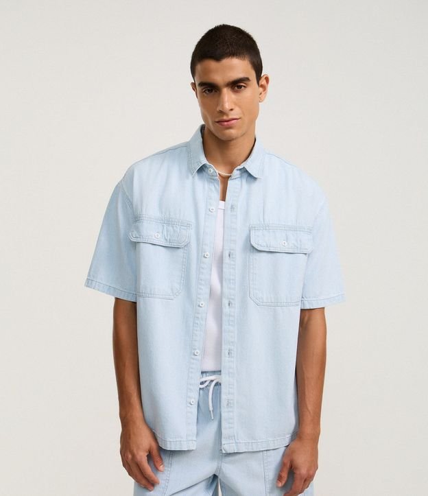 Camisa Boxy en Jeans con Estampa de Rayas y Bolsillos 3