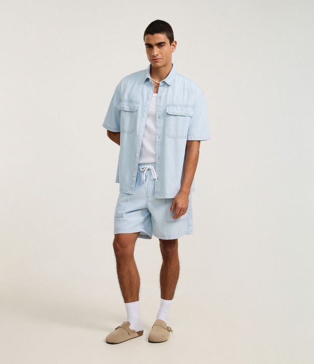 Camisa Boxy en Jeans con Estampa de Rayas y Bolsillos 4