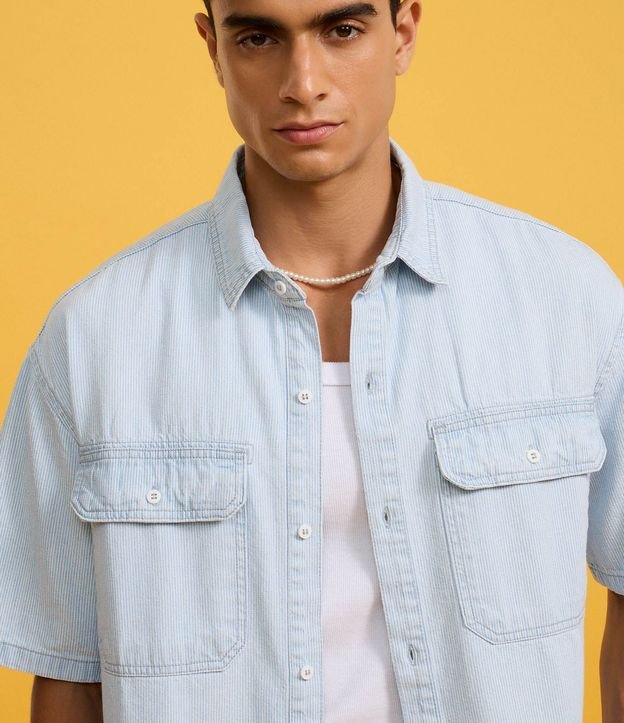 Camisa Boxy en Jeans con Estampa de Rayas y Bolsillos 6