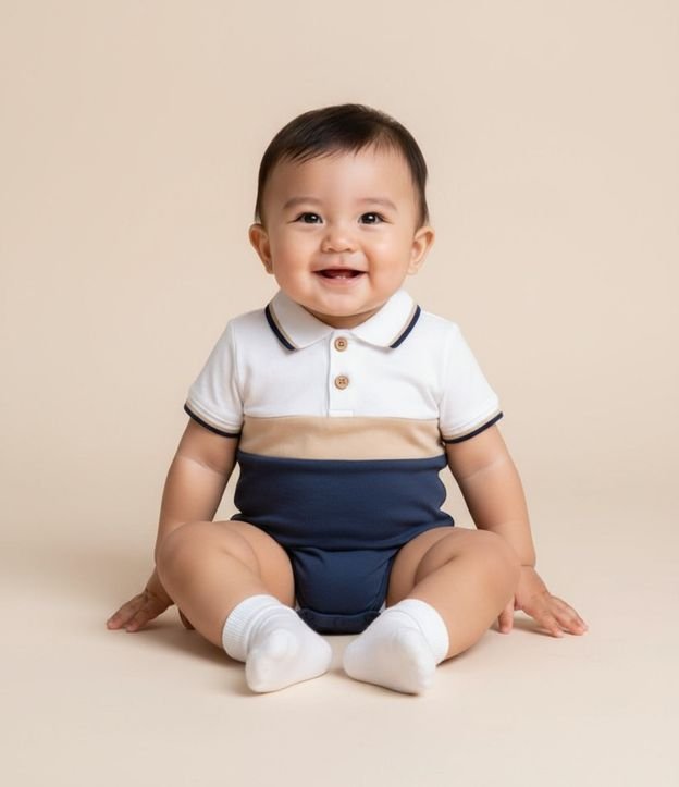 Body Infantil Cuello Polo y Estampa Bloques de Colores  - Talle 0 a 18 Meses