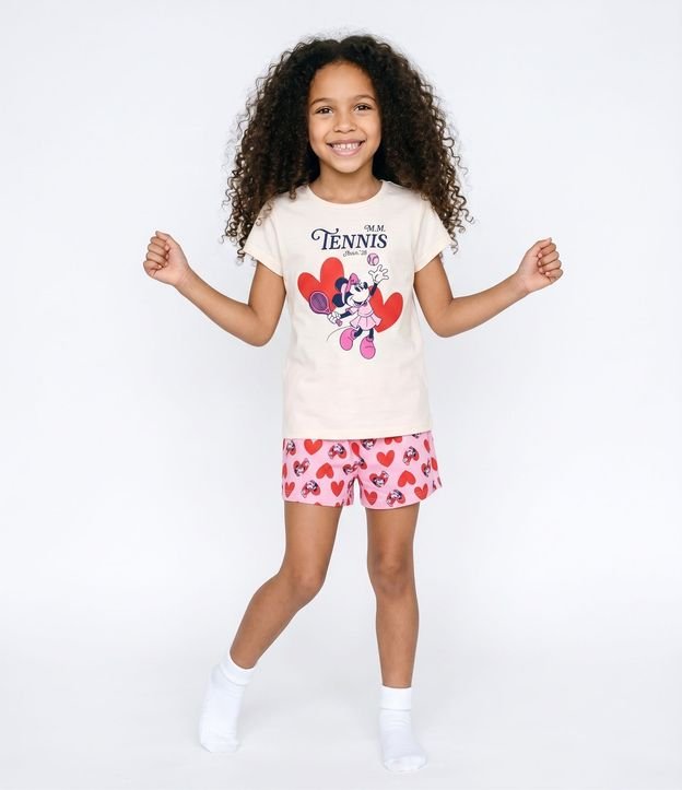 Pijama Corto Infantil con Estampa de Corazones y Minnie - Talle 5 a 14 años