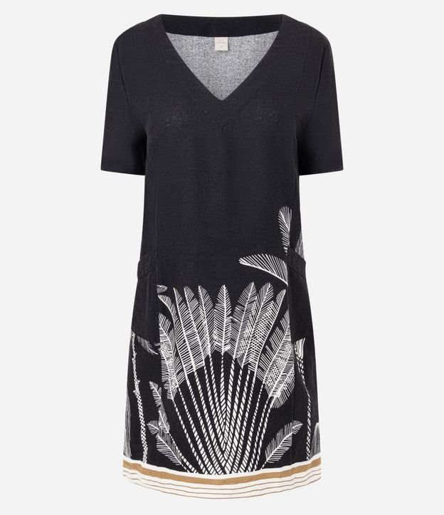 Vestido Manga Corta en Viscolino con Estampa de Follaje 5