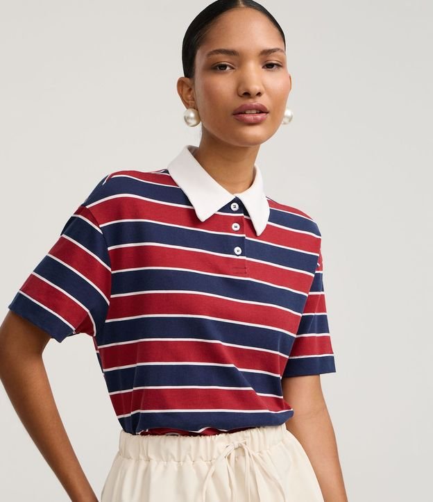 Blusa Polo en Algodón con Estampa de Rayas
