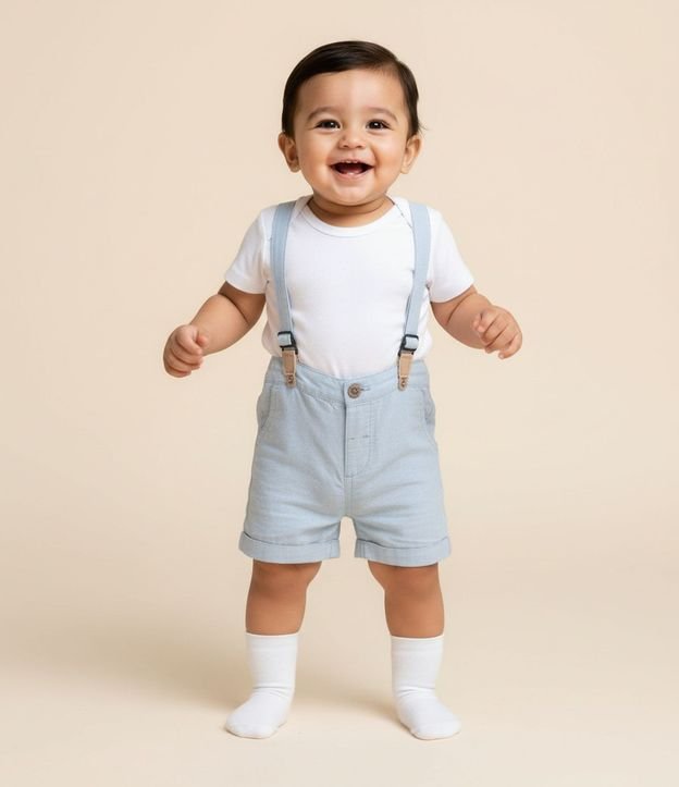 Bermuda Infantil en Lino con Suspensório Desmontable – Talle 0 a 18 Meses