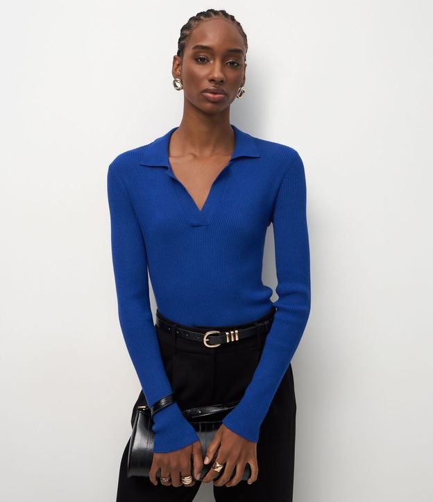 Blusa Regular con Manga Larga y Cuello Polo