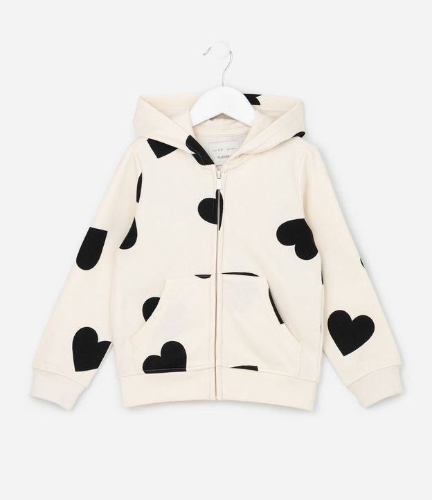 Campera Infantil en Algodón con Capucha y Estampa Corazones - Talle 5 A 16 años 2