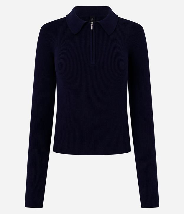 Blusa en Viscosa en Efecto Tricot con Cuello Polo y Cremallera