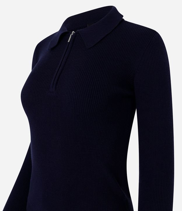 Blusa en Viscosa en Efecto Tricot con Cuello Polo y Cremallera 2