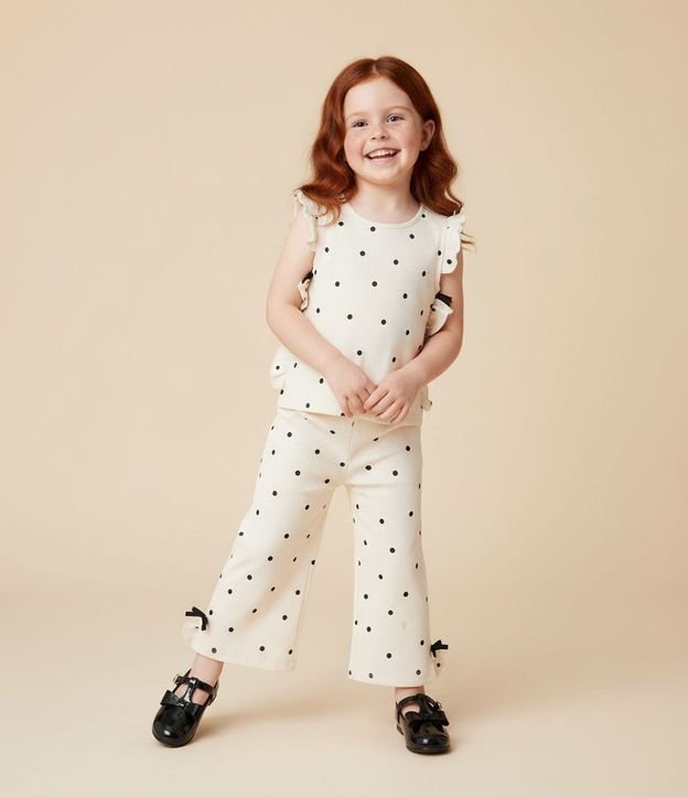 Pantalón Infantil con Estampa de Lunares Volados Laterales y Texturizada - Talle 1 a 6 años
