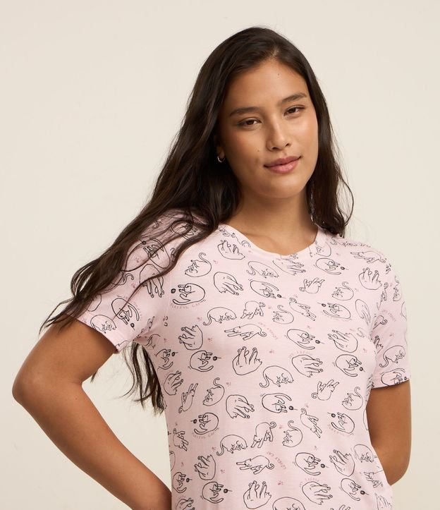 Camisón Corto en Viscosa con Estampa de Gatitos 2