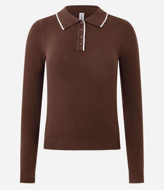 Blusa en Punto con Cuello Polo y Detalle Contrastante 4