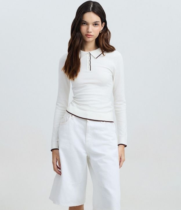 Blusa en Punto con Cuello Polo y Detalle Contrastante