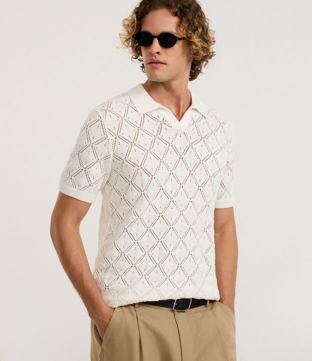 Camisa Polo con Efecto Crochet y Textura en Rombo
