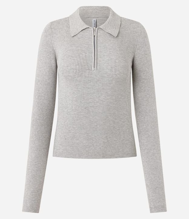 Blusa en Viscosa en Efecto Tricot con Cuello Polo y Cremallera 4