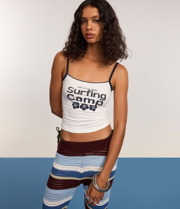 Blusa en Algodón con Bies Contrastante y Estampa Surfing Camp 5