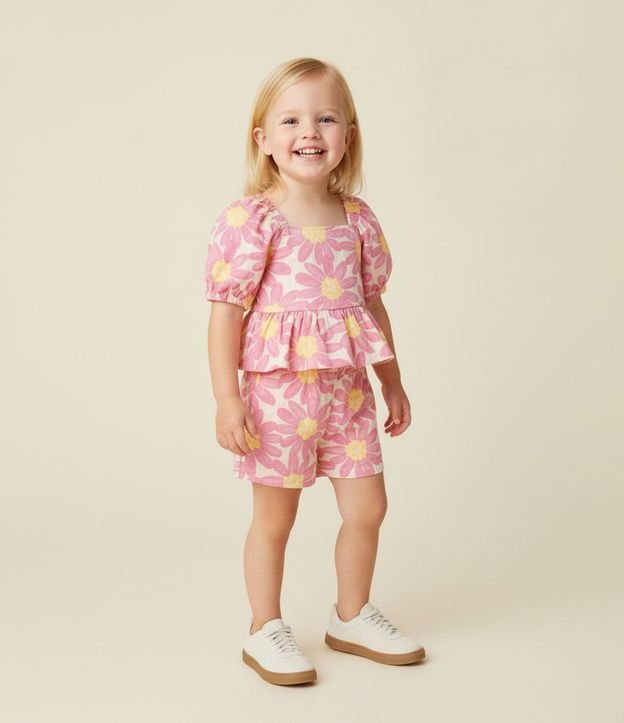 Conjunto Infantil en Algodón con Estampa de Flores - Talle 1 a 5 años 2
