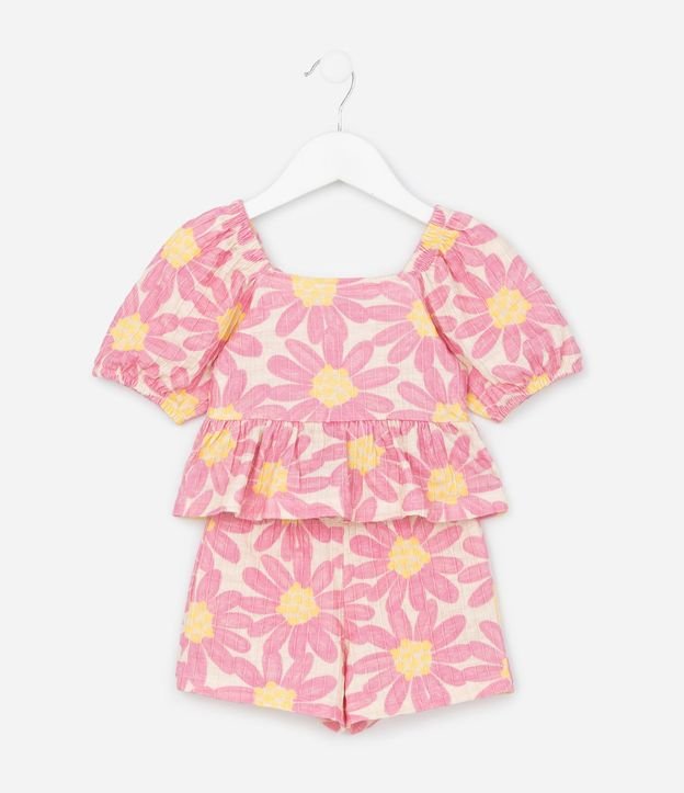 Conjunto Infantil en Algodón con Estampa de Flores - Talle 1 a 5 años 3