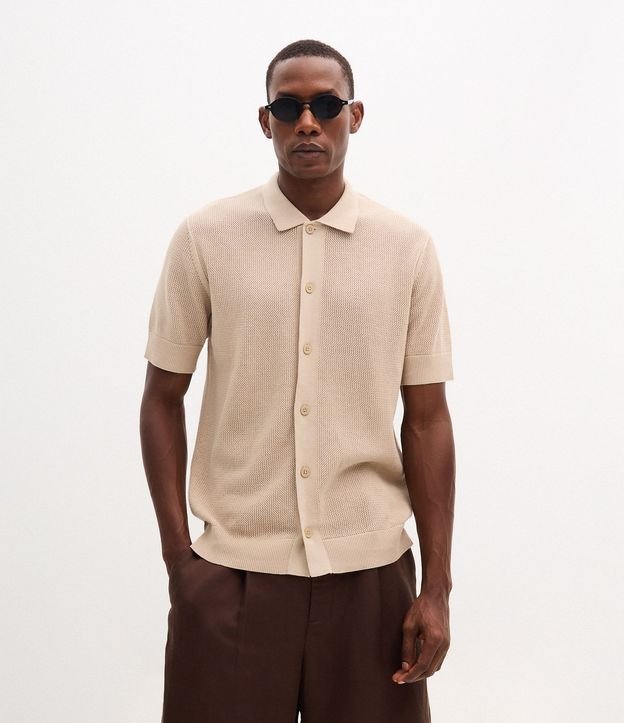 Camisa Regular en Algodón con Textura en Punto