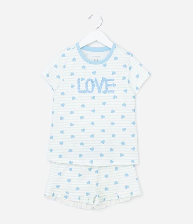 Pijama Infantil corto con Estampa de Corazones y Bordado Love - Talle 2 A 10 años