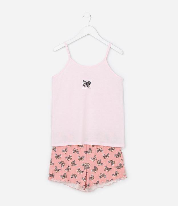 Pijama corto Infantil en Rib con Estampa Mariposa - Talle 5 a 14 años 1