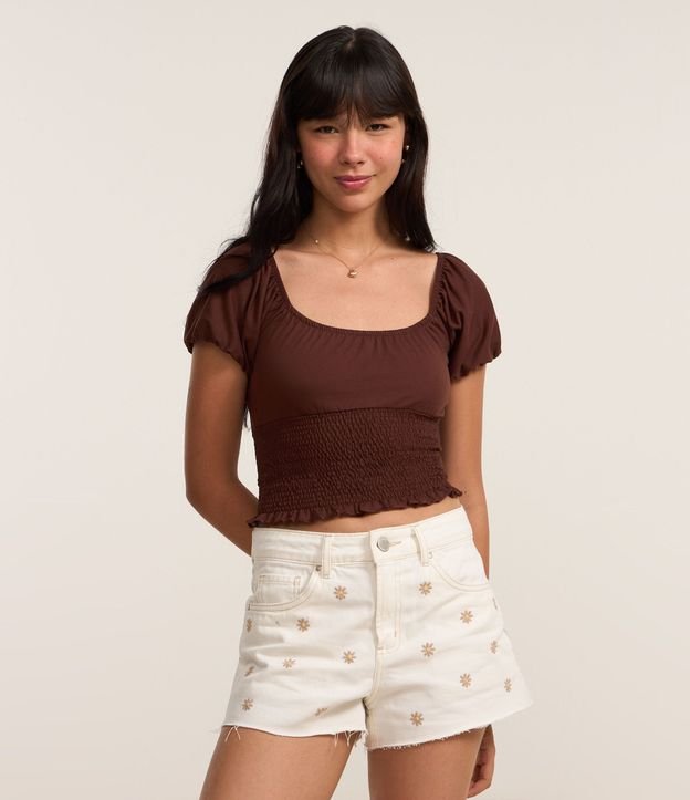 Blusa con Lastex y Manga Abullonada