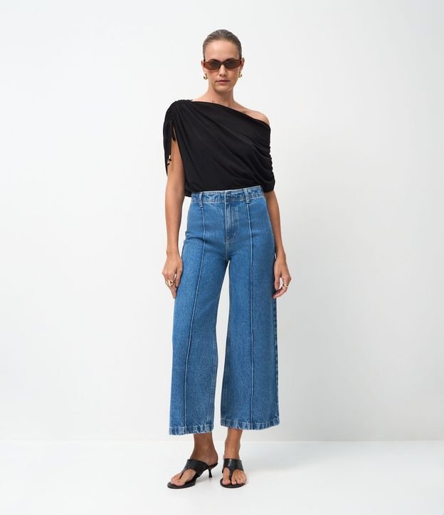 Pantalón Wide Leg Cropped en Jeans con Cintura Sastre 2