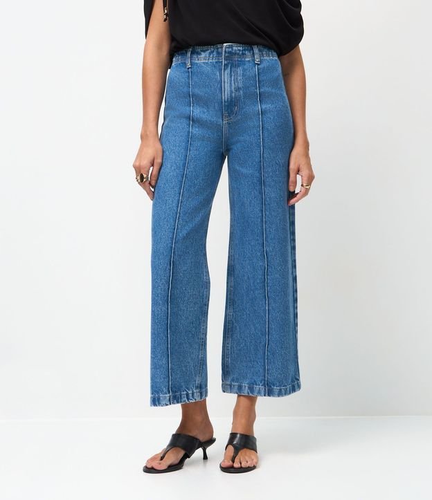 Pantalón Wide Leg Cropped en Jeans con Cintura Sastre 4