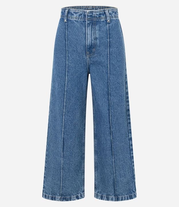 Pantalón Wide Leg Cropped en Jeans con Cintura Sastre 6