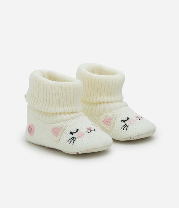 Bota Infantil en Punto con Gatita y Cano Doblado – Talle 0 a 12 Meses