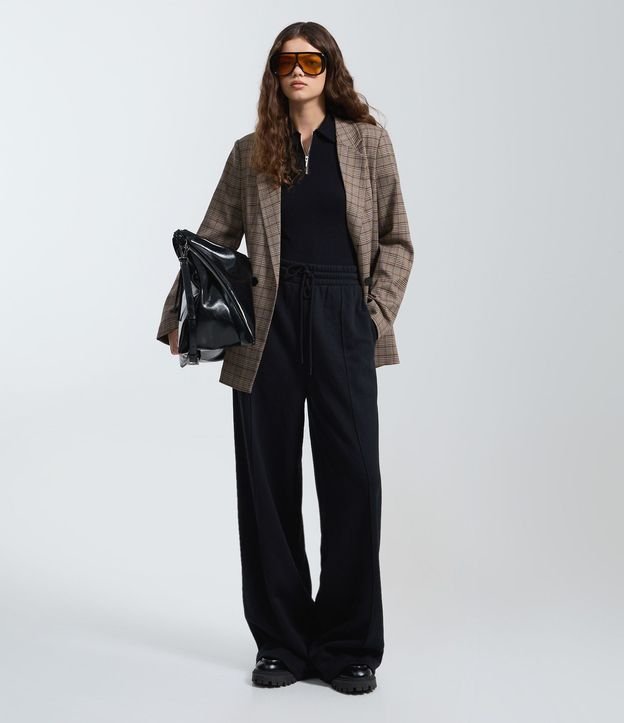 Pantalón Wide en Algodón con Felpa Liso