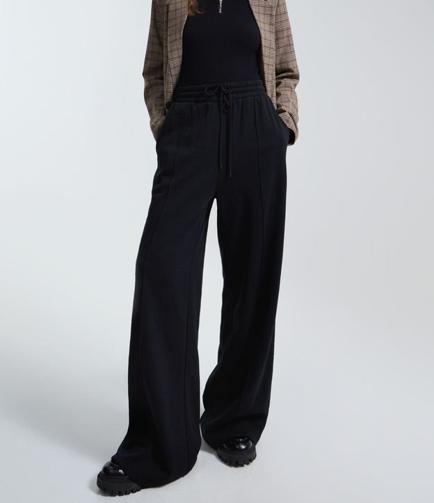 Pantalón Wide en Algodón con Felpa Liso 2