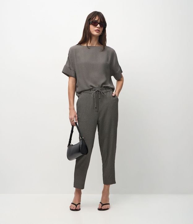 Pantalón Fluída Sastre en Crepé Pied-de-Poule