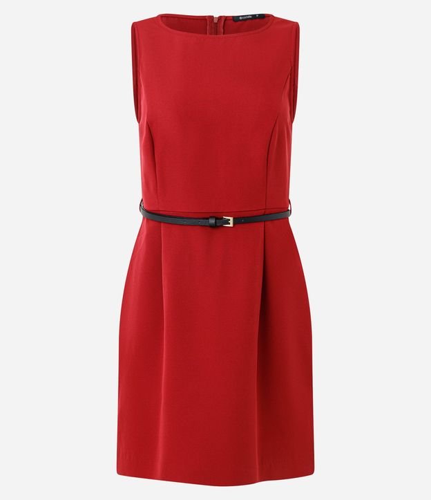 Vestido Corto en Crepé con Pliegues Delanteros y Cinturón en PU 5