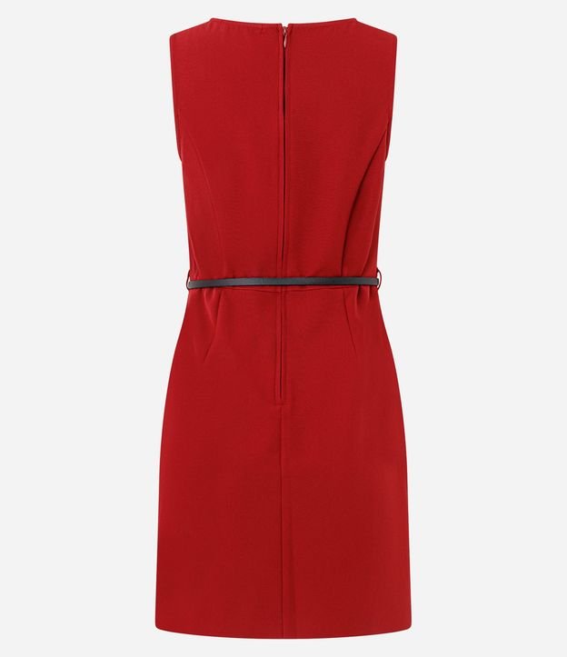 Vestido Corto en Crepé con Pliegues Delanteros y Cinturón en PU 6