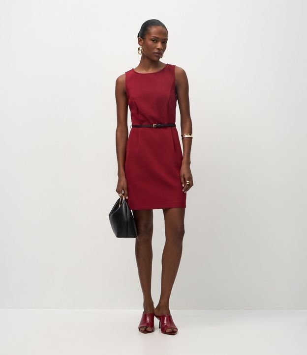 Vestido Corto en Crepé con Pliegues Delanteros y Cinturón en PU 2
