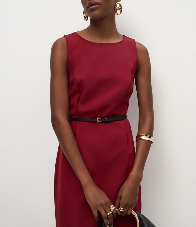 Vestido Corto en Crepé con Pliegues Delanteros y Cinturón en PU 4