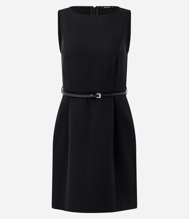 Vestido Corto en Crepé con Pliegues Delanteros y Cinturón en PU 4