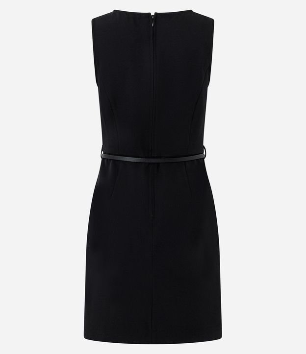 Vestido Corto en Crepé con Pliegues Delanteros y Cinturón en PU 5