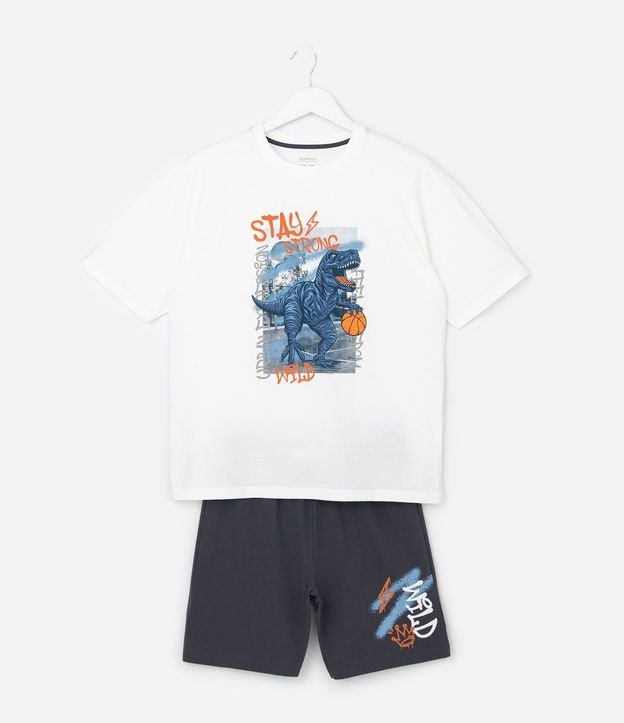 Pijama Infantil corto con Estampa de Dinosaurio - Talle 5 a 14 años 2