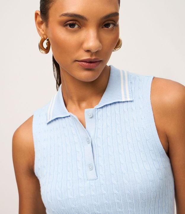 Blusa Manga Corta con Cuello Polo en Punto
